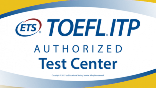Offizielles TOEFL ITP Authorized Test Center Logo in Blau und Gelb